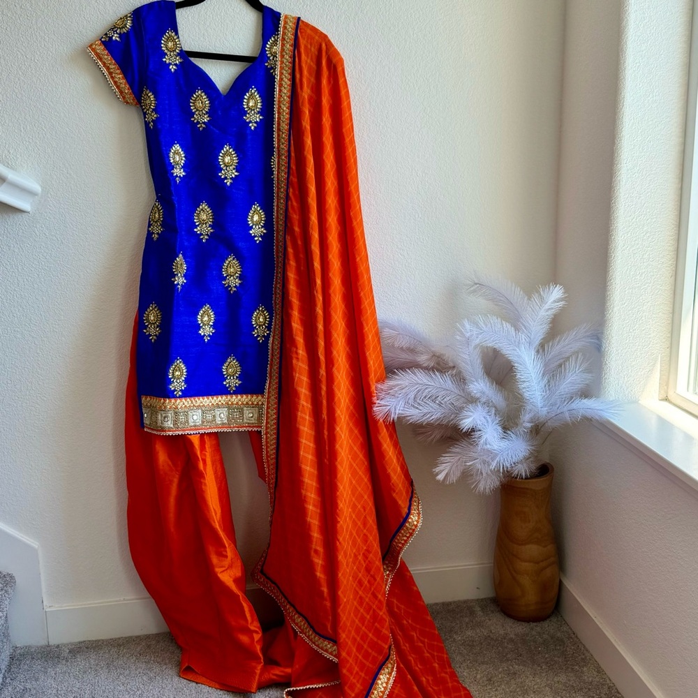 MKP | Khalsa Blue & Orange 3-Piece Indian Salwar Kameez (Indian Suit)